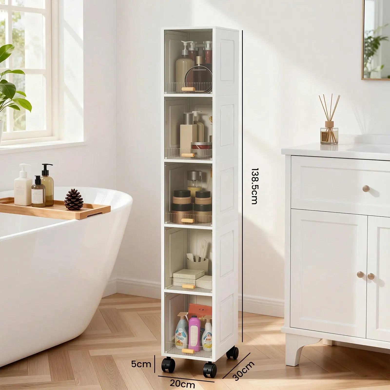 Senmeo 1Pc Durable Plastic Slim Storage Cabinet(Multi-Tier/Drawer/Wheels) For Bathroom/Laundry Room/Kitchen|Space-Saving