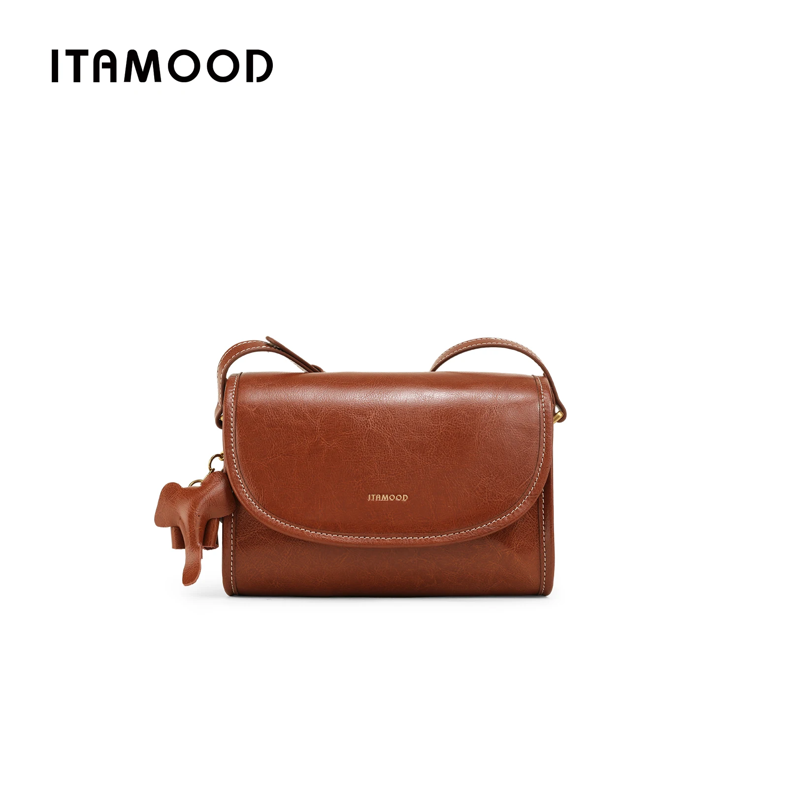 ITAMOOD Texture Leather Small Square Bag Senior Sense of Retro Small Bag Shoulder Bag Fashion Handbag with Cute Elephant Pendant