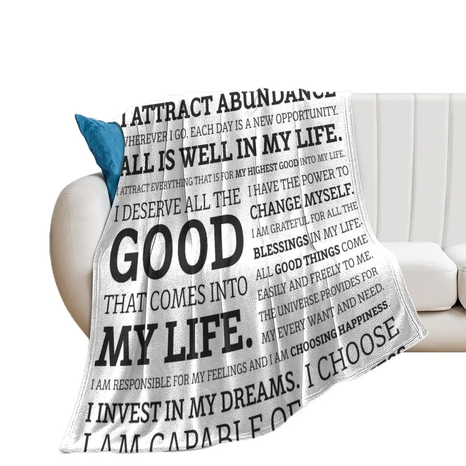 Positive Affirmations (Black on White/Grey) Throw Blanket Decorative Sofa Sleeping Bag Blankets