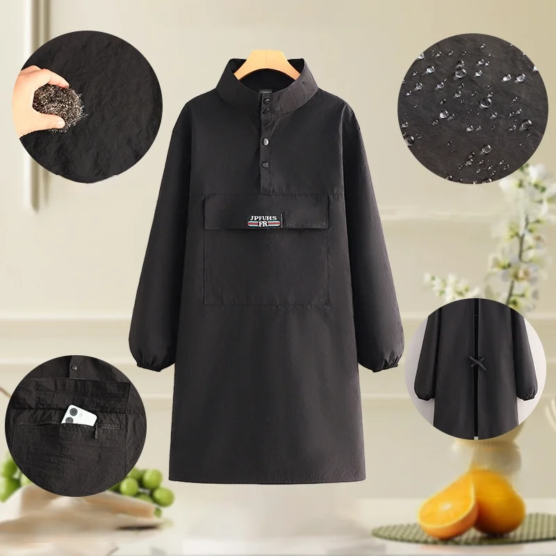 

Adult Long Sleeve Apron with Custom Logo Durable Water Resistant Oilproof Kitchen Workwear for Home Use