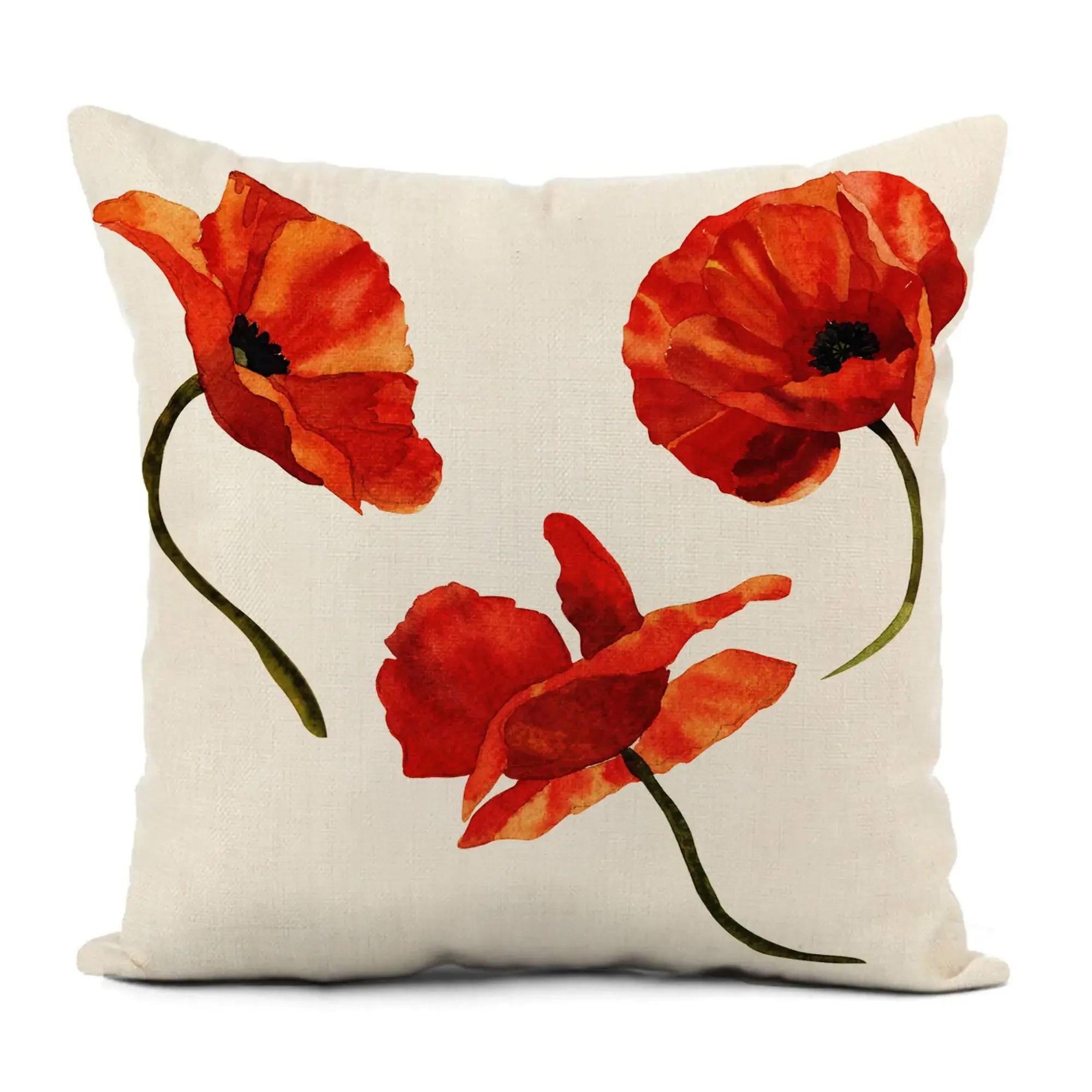 Nordic Modern Poppy Flower Linen Pillowcase Living Room Sofa Cushion Cover Home Decoration Can Be Customized 40x40 50x50 60x60