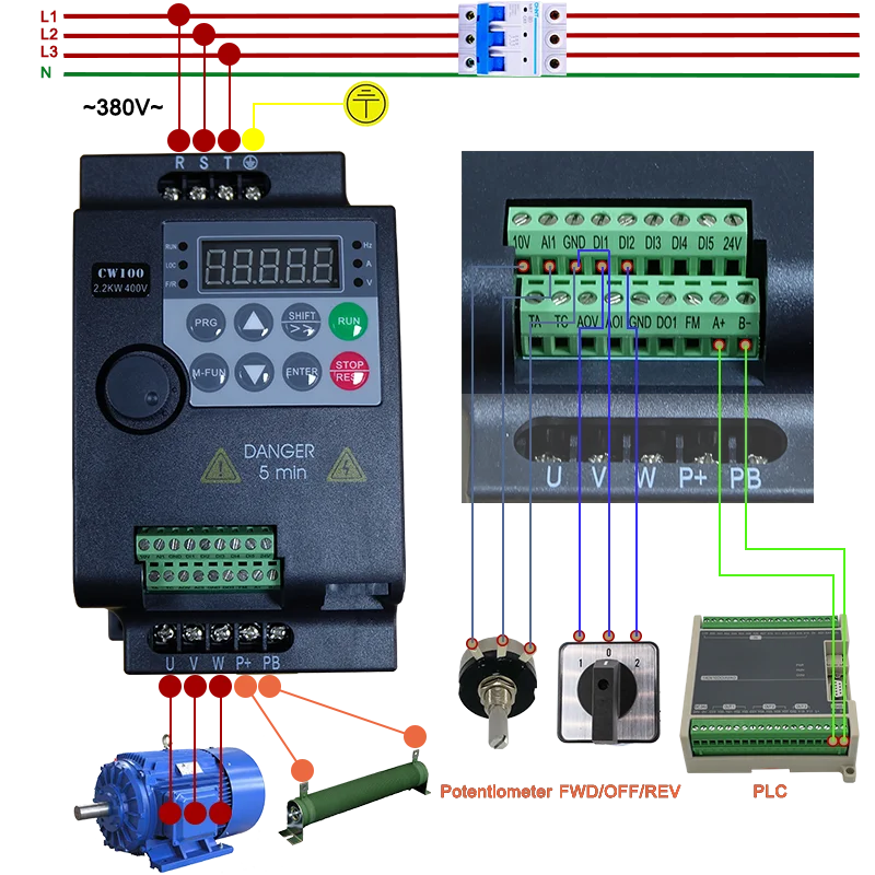 Imagem -02 - Conversor Variável da Movimentação da Frequência de Vfd Inversor do Controle do Vetor da Velocidade do Motor 0.75kw 1.5kw 5.2 kw 5.5kw Quilowatt 2kw 2.5 hp 5.5kw 380v