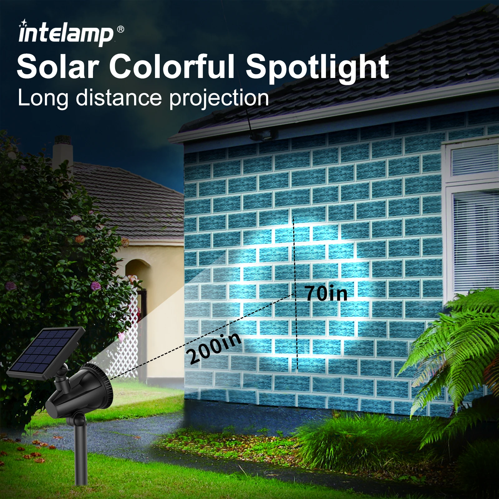 2 Pack Intelamp Solar Outdoor Light Floodlight Colorful Waterproof LED For Garden Pathway Landscape Yard Lamp Solar Spotlight