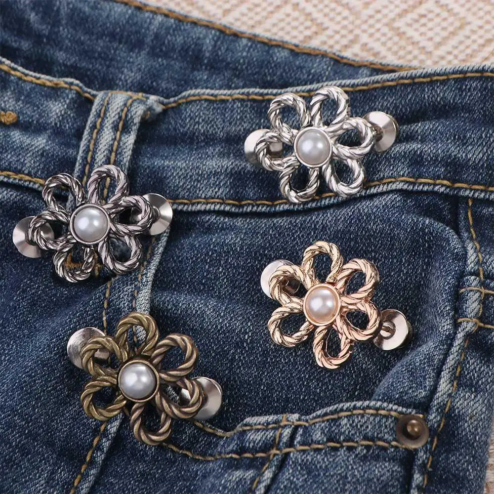 سبيكة زهرة السراويل زر المشدود زر المشابك قابل للتعديل زهرة جان صالح تشديد أبازيم الفضة الذهبي شقراء