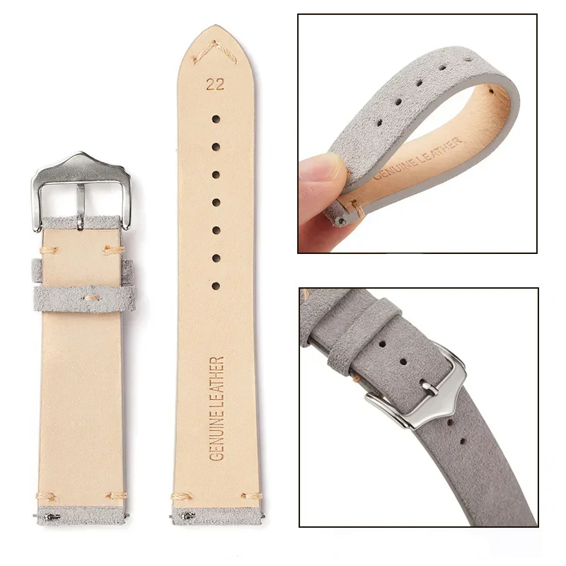 Vintage Soft Suede Watch Band Quick Release Handmade Stitching Wrist Strap 18mm 20mm 22mm Men Women Leather Watchbands