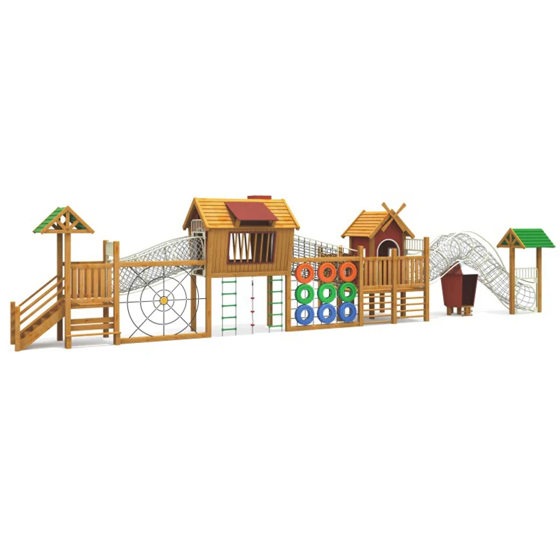 Kids Amusement Equipment Outdoor Playground Slide With Climbing Rope Tunnel For Kindergarten Or Public Playground