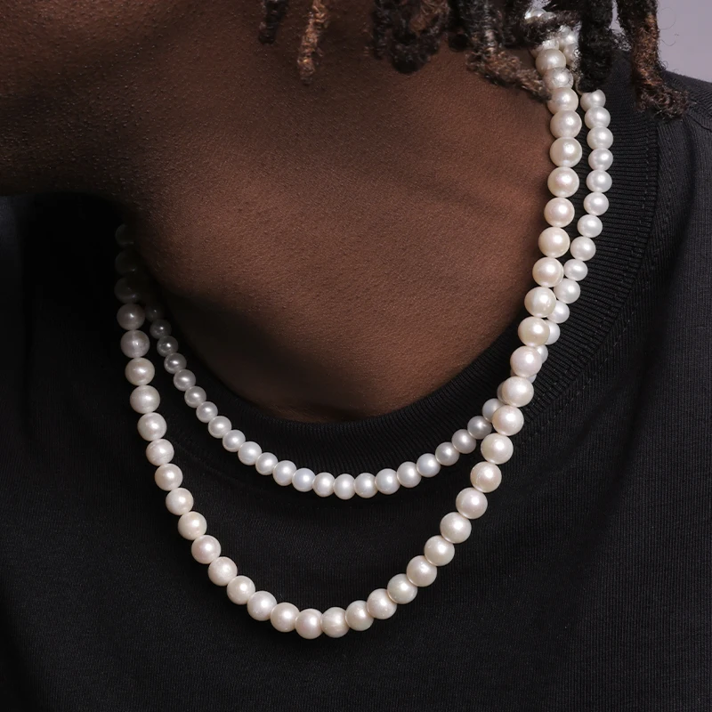 4/6/8/10mm Beads Trendy Imitation Pearls Necklace for Men Handmade Classic Pearls Necklace Choker for Men Women Jewelry Gift