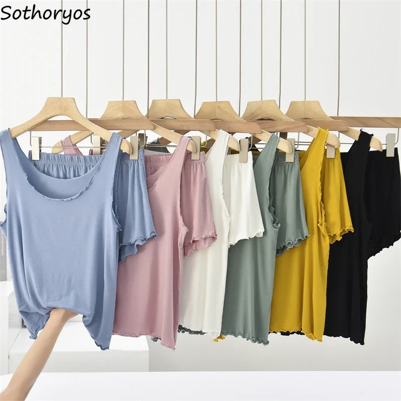 6 ألوان الصيف بيجامة مجموعات النساء الأساسية مشروط ملابس نوم غير رسمية الإناث شيك كل مباراة الصلبة صالة وتتسابق العطاء الأنيق