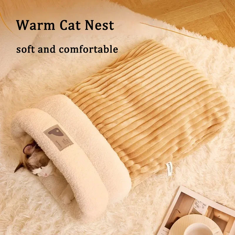 

Warm Cat Sleeping Bag Fluffy Feel Thickened Winter Pet Semi-Enclosed Pocket Type Kitten Puppy Soft Comfortable Nest Pet Supplies