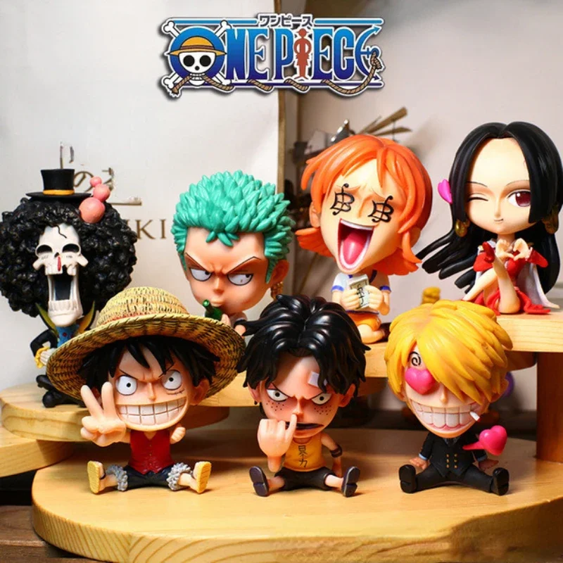 8-10cm Anime Figure One Piece Monkey D Luffy Roronoa Zoro Kawaii Toys Q-Version Figural Nendoroid Car Decoration PVC Model Gift