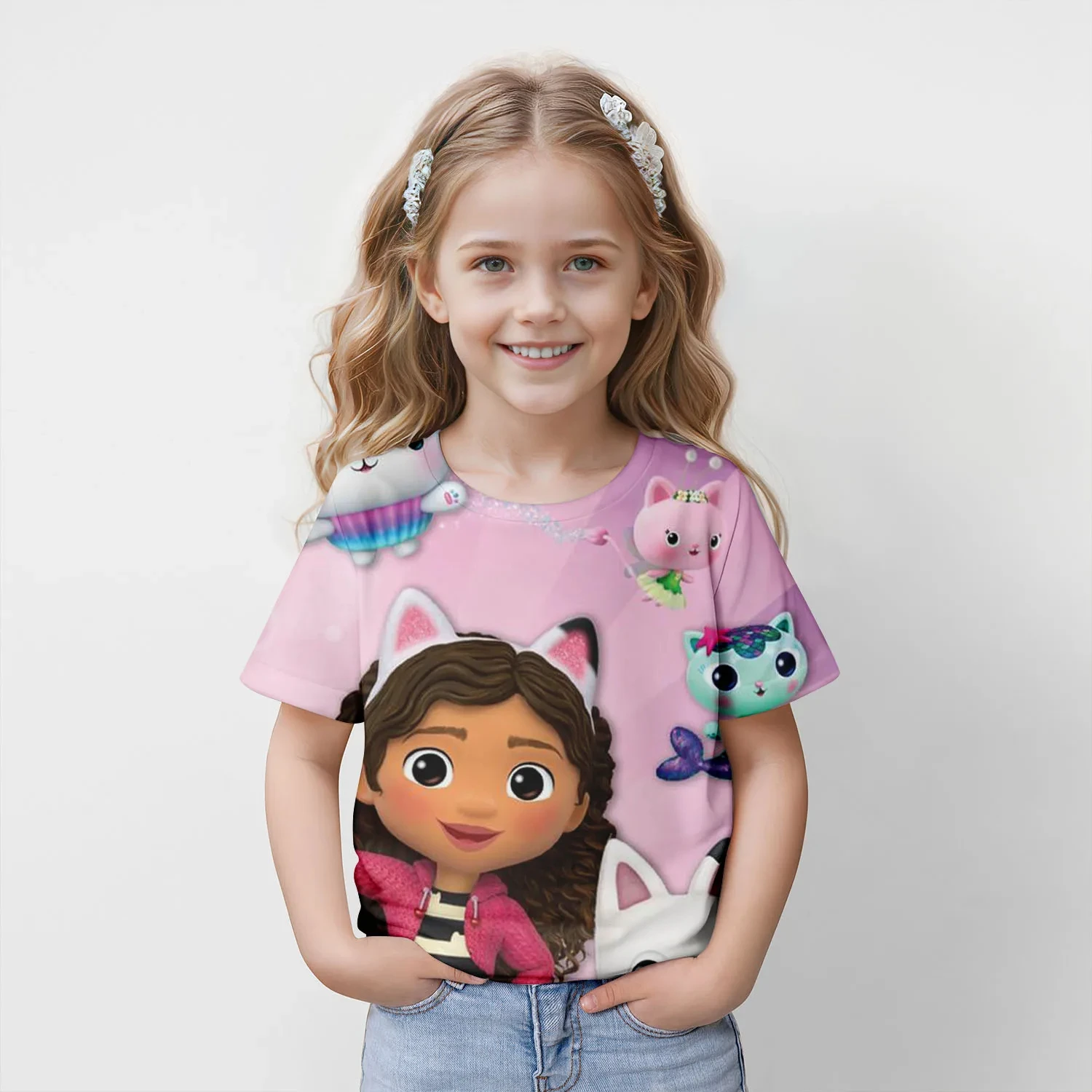 Crianças Gabbys Dollhouse Desenhos animados 3D Print T-shirt, tops infantis, roupas casuais de manga curta, meninas esportes streetwear, novo