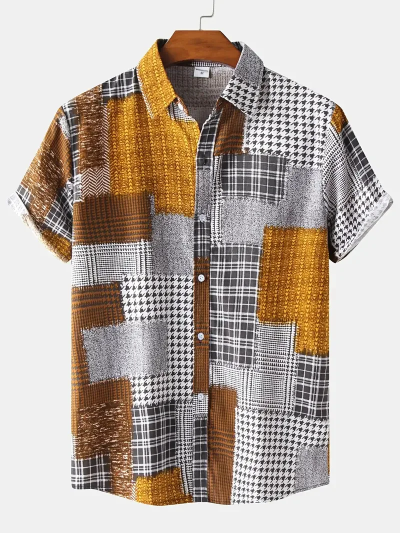 Short sleeved autumn men's clothing, Hawaiian street play, high-end printed plaid shirt, breathable plus size fashion 2024 shirt