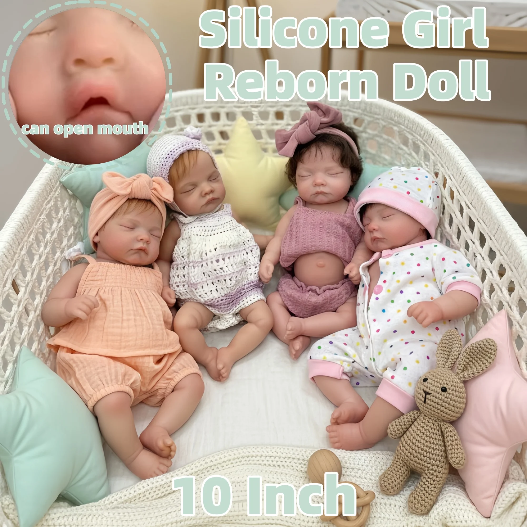 

10 Inch Silicone Baby Doll Girl Realistic Rooted Hair Full Body Newborn Collectible Doll with Adorable Outfits for Kids
