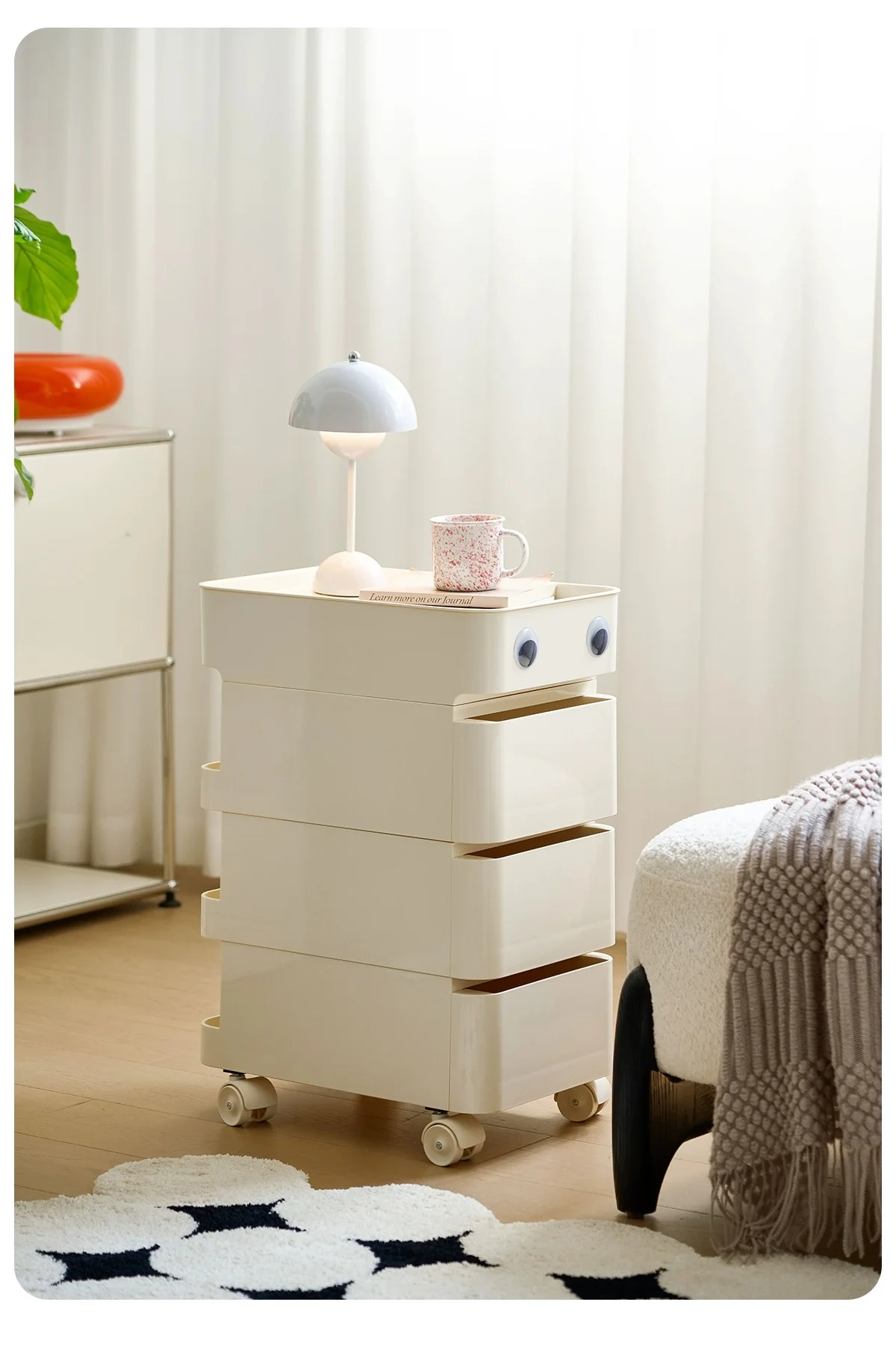 Modern Removable Side Table Trolly Cart Coffee Storage Table ABS Nightstand Universal wheel for LIving  Dining Room