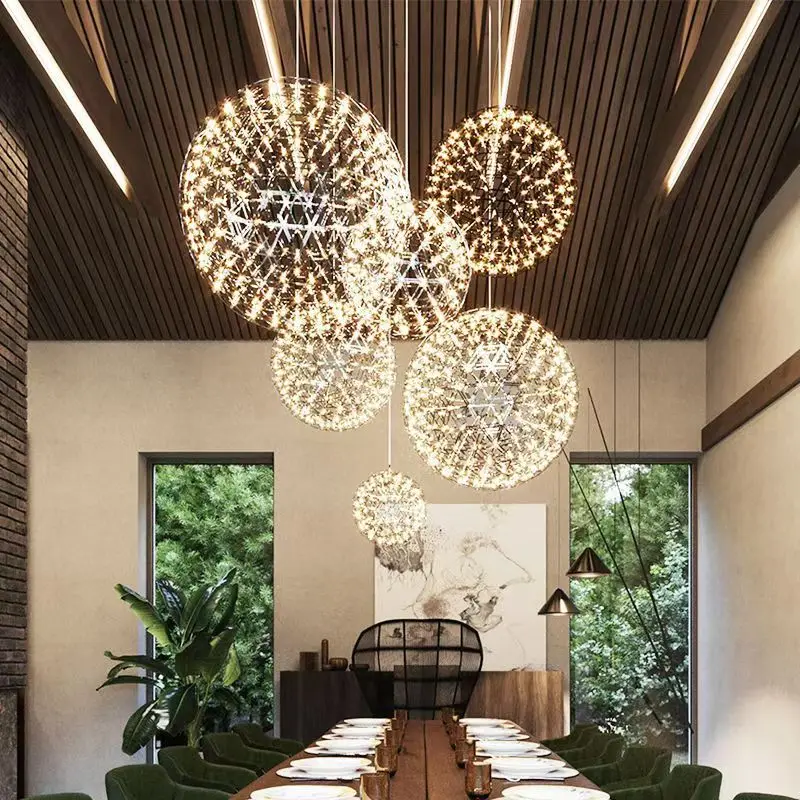 Personnalité moderne Design boule d'étincelle pendentif LED lumière plein ciel étoile Art lustre maison chambre décoration pour salon luminaire
