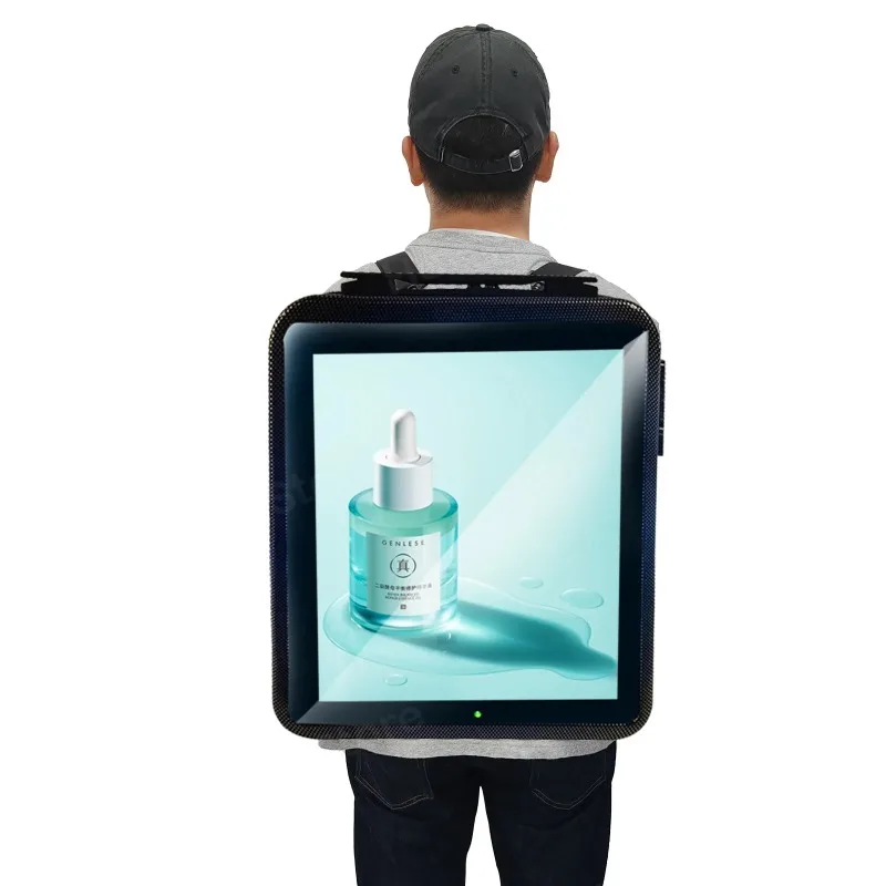 Mochila Android con reproductor anuncios para exteriores, mochila móvil con pantalla LCD, suministro alimentado por batería