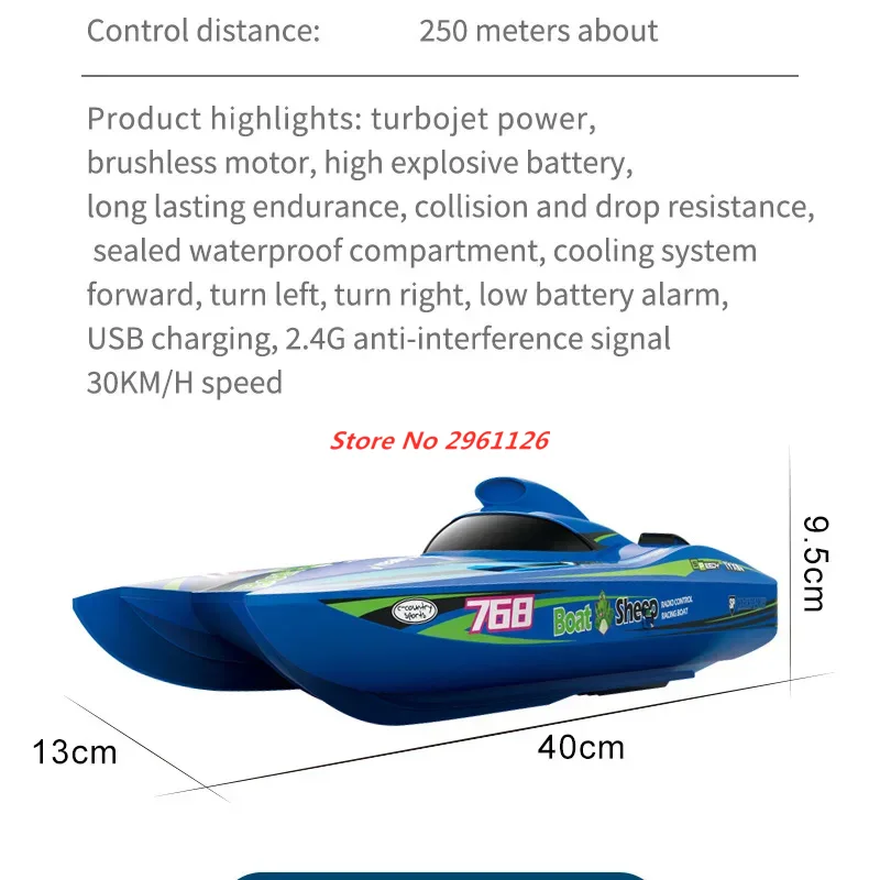 40 CM Grote Hoge Snelheid RC Racing boot 2.4G Borstelloze Afstandsbediening Schip 30 km/u Professionele Speedboot Waterscooters Speelgoed voor Kind