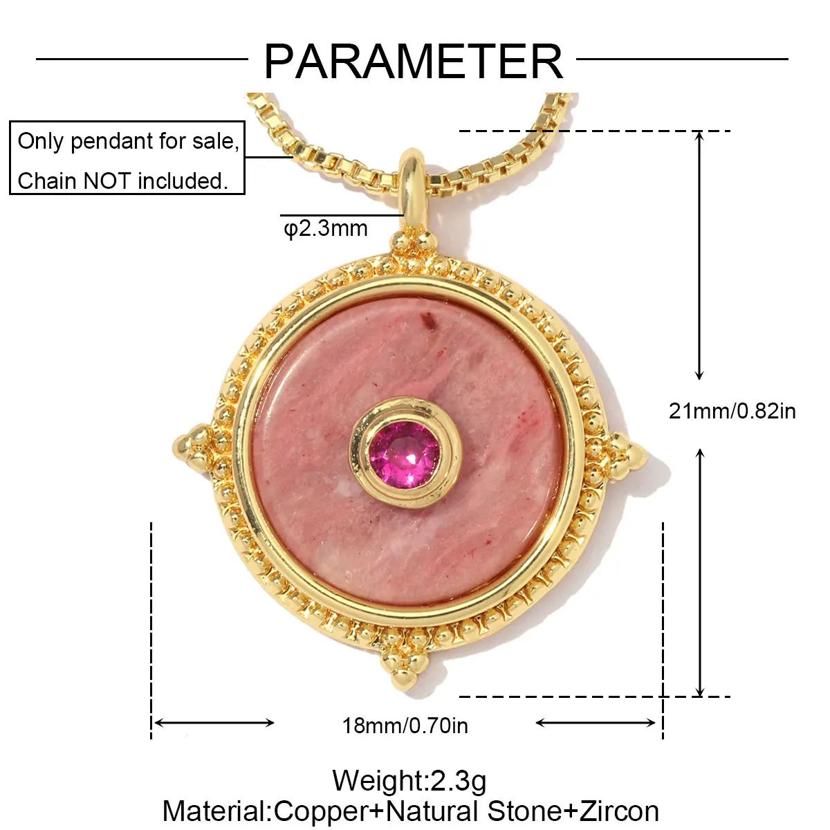 3Pcs/Lot Copper Natural Stone Round Pendants Cross Charms For DIY Fashion Jewelry Making Necklace Earring Wholesale