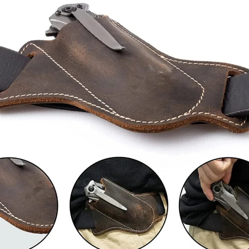 

Leather Knives Sheaths EDC Folding Knives Carrier Survival Storage Wearing Waist Folding Knife Leather Cover Outdoor Accessories