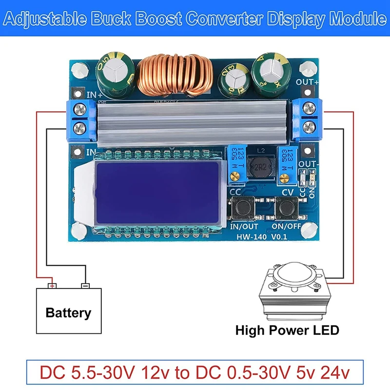 35W DC 5.5-30V To 0.5-30V Digital LCD Display Automatic Step Up Down Buck Boost Converter Power Supply Module Adjustable