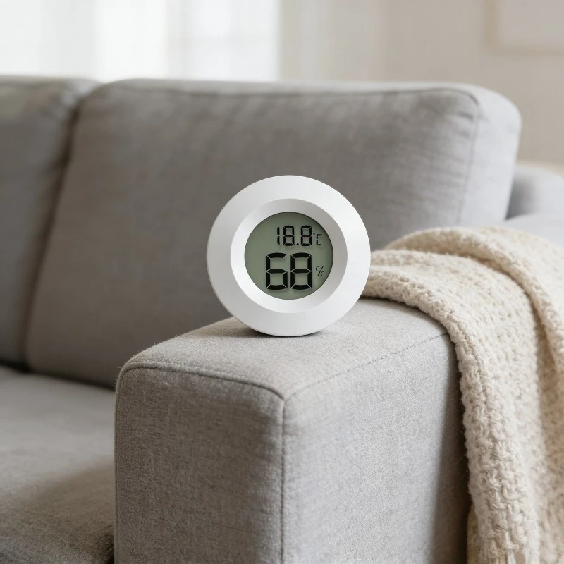 NEUES Mini-Hygrometer-Thermometer mit Fahrenheit- oder Celsius-Anzeige, Digitaler LCD-Monitor für Innenräume, Runder Feuchtigkeits- und Temperaturmesser – Detail 3