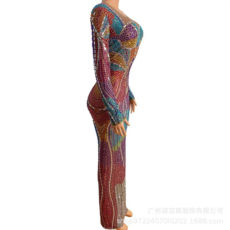 Contrasting Color Design Sense Pinching Waist And Buttocks Dress Exotic Clothing Performance Clothes Annual Meeting Luxury Dress