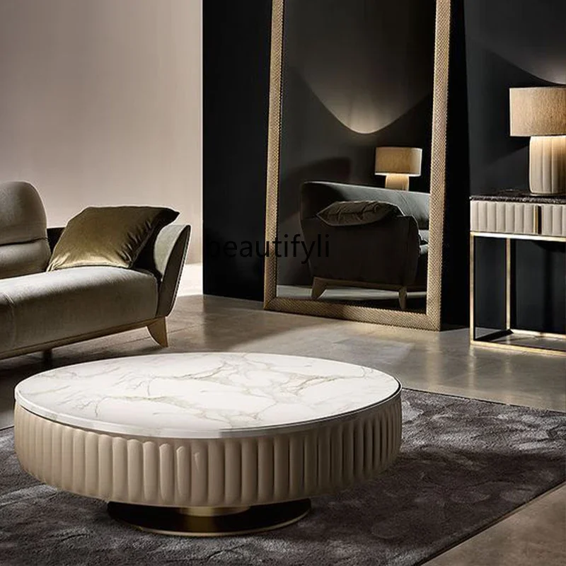 الشمال معتدل الفاخرة الرخام طاولة القهوة المستديرة الفولاذ المقاوم للصدأ الإبداعية طاولة شاي مستديرة بسيطة أريكة رخامية طاولة جانبية G1218 #5
