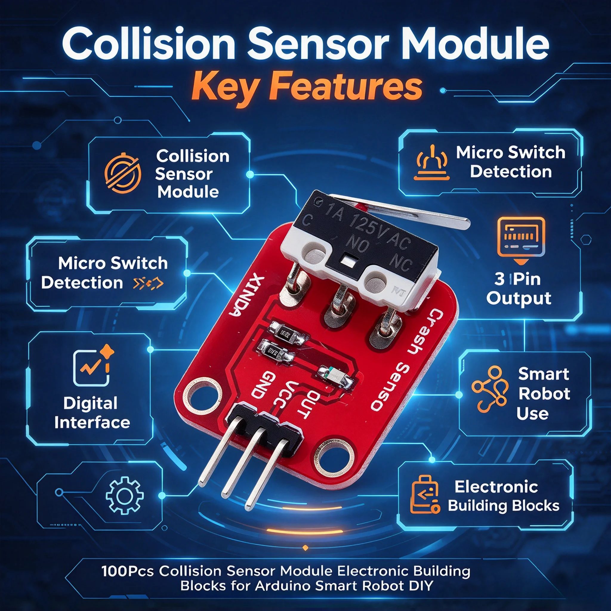 100Pcs Collision Sensor Module Electronic Building Blocks for Arduino Smart Robot DIY