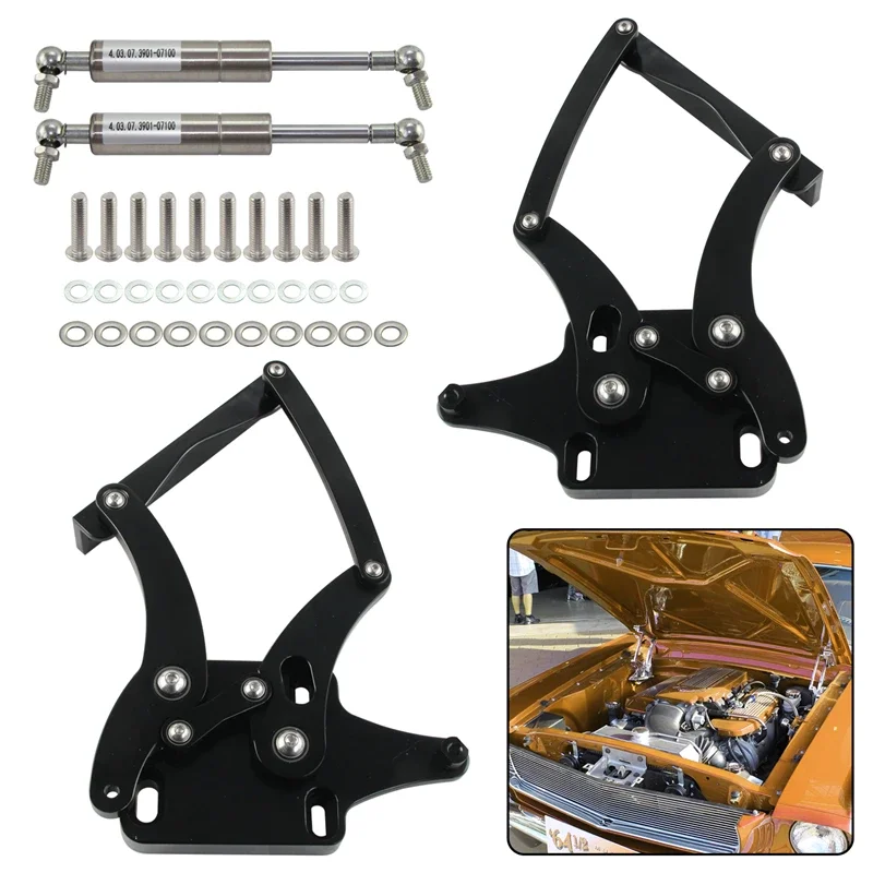 For 1964-1966 Ford Mustang Billet Hood Hinge Kit Pair Left and Right Side / Comet Falcon Fairlane L6 V8 Engine 1964-1965 Black