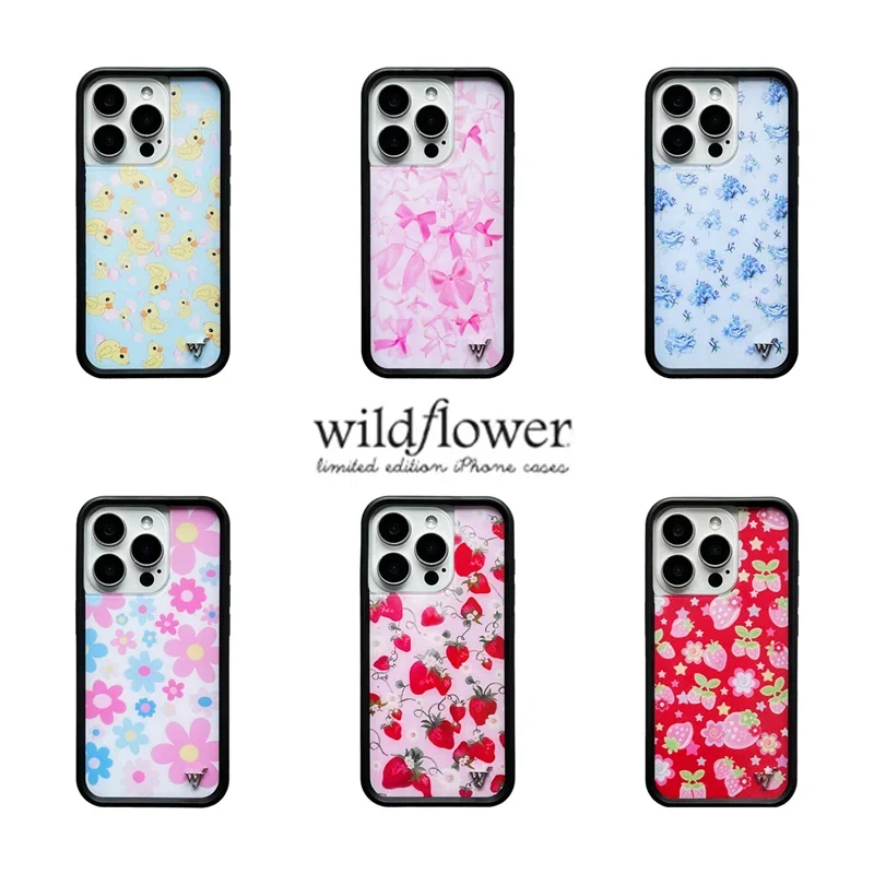 

Wildflower Cartoon Pink Bow flower Phone Case for iPhone 16 15 14 13 12 Pro Max Plus 3D Cute Fruit strawberry wf Cover﻿﻿﻿﻿﻿﻿