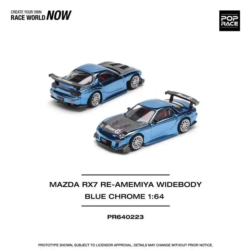 

POP RACE 1:64 Mazda RX-7 RE Amemiya Plating Blue Openable Hood Alloy Car Model