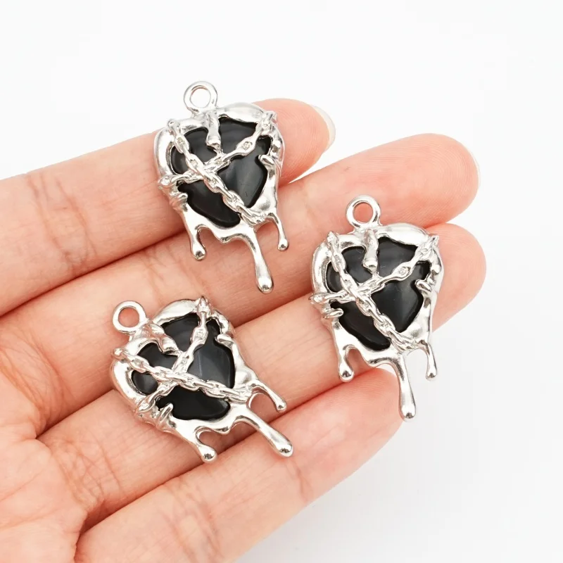 5Pcs Gothic Thorn Alloy Black Imitation Enamel Pendant, Used for DIY Jewelry Making, Necklace Bracelet Accessories