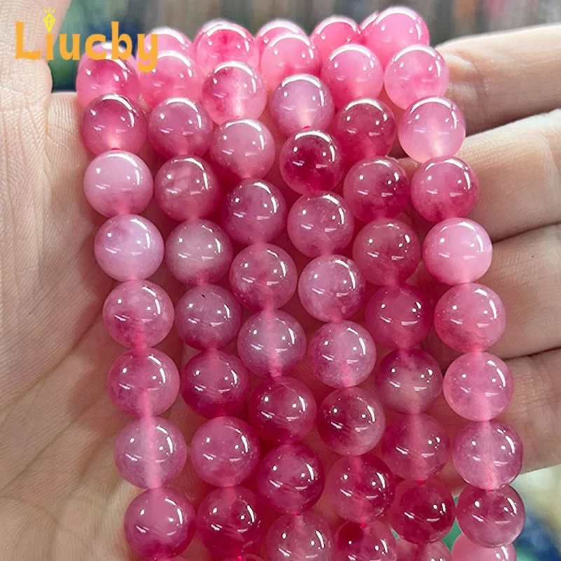 Naturstein Rose Rot Perles de Calcedoine Glatte Perlen für Schmuckherstellung DIY Frau Armbänder Ohrringe 15" Strang 6/8/10/12mm – Detail 3