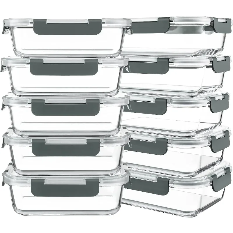 

10 Packs 30 oz Glass Meal Prep Containers,Glass Food Storage Containers with Lids,Airtight Glass Lunch Bento Boxes,Microwave