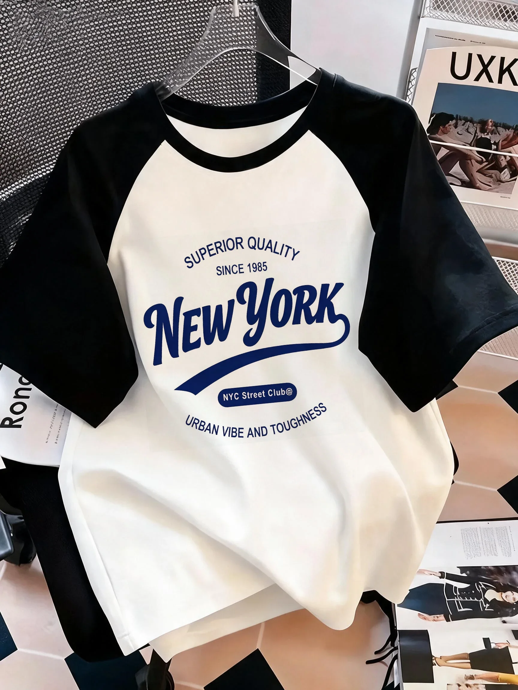 Ameican Style Women's Crew Neck Raglan Short Sleeve T-Shirt New Fashion Circle Print Harajuku Trend Tshirt Female Clothes Outfit