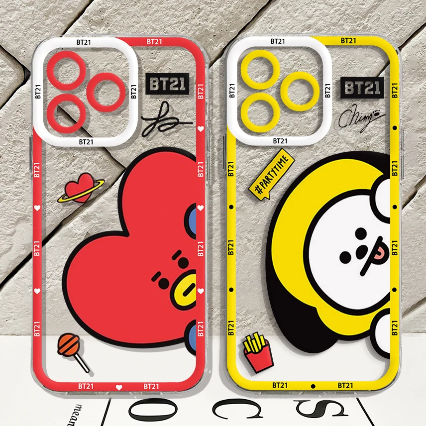 Cute Cartoon Phone Case For B-BT-21S iPhone 16 15 14 13 12 11 Mini Pro Max X XR XSMax 7 8 Plus SE20 Transparent Cover