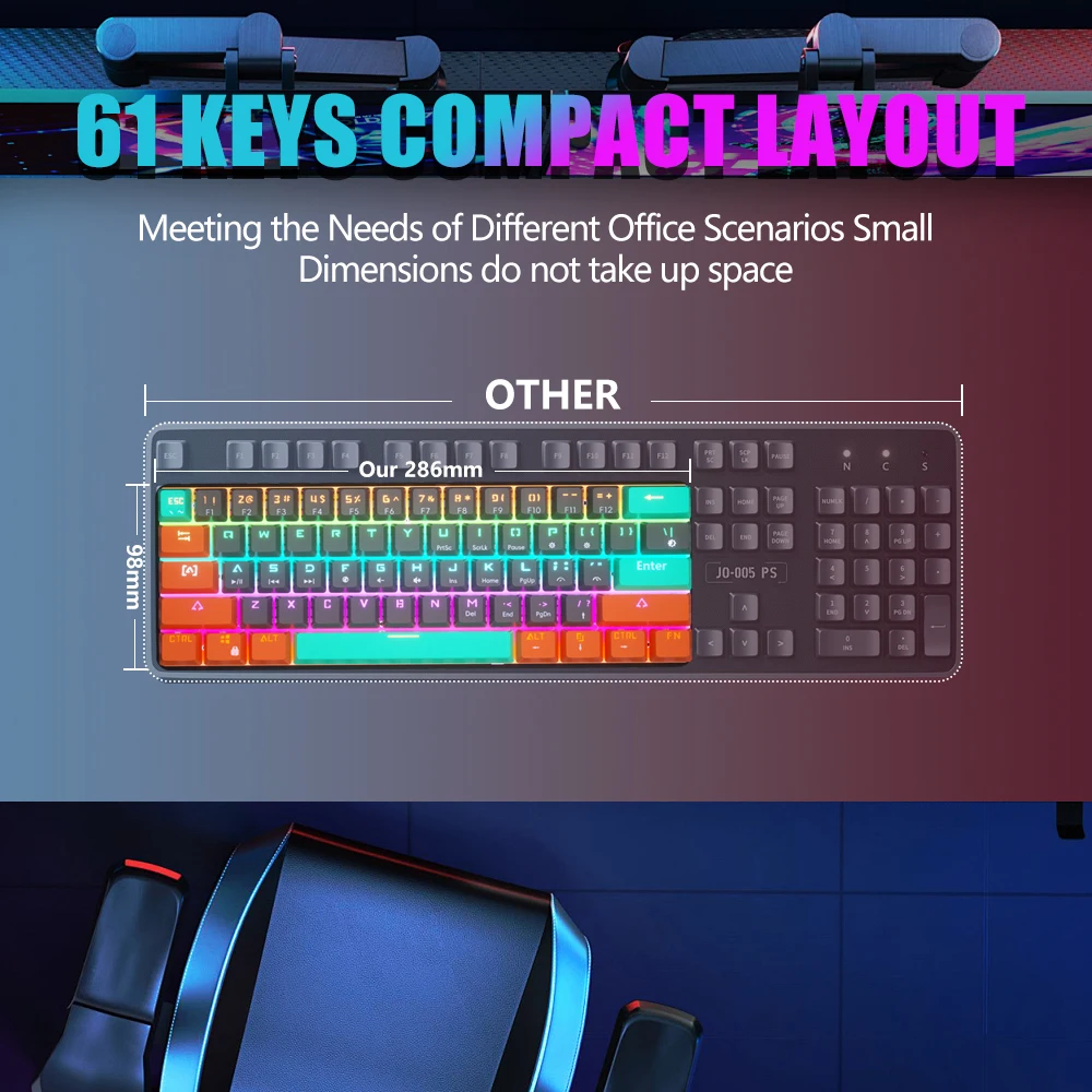 MUCAI MKA610Z Mechanical Color Esports Gaming Keyboard Ergonomic 61 Key Compact Response Fast RGB Light Effect Hot Plug