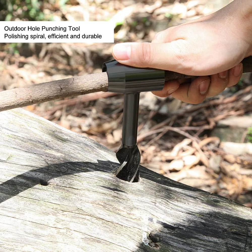 Portable Black Hole Punching Tool PU Leather Drill 16 x 4cm Auger Drill Bit Hand Twist Auger Bit Hiking Activity