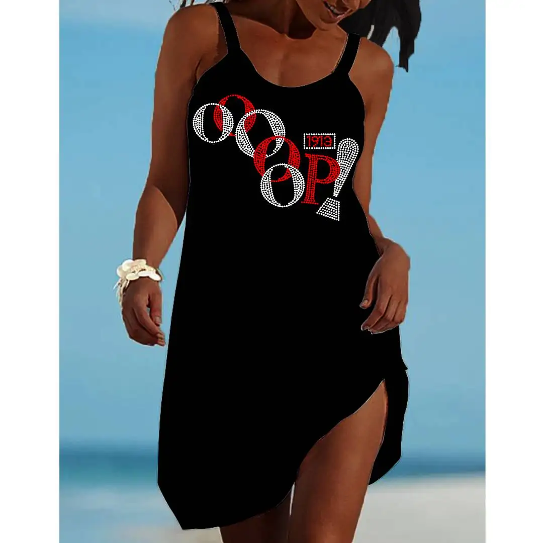 

Hot Selling Women's Black Department 3D Printing Sexy Beach Skirt Women's Strap Skirt Street Fashion Bohemian Women's O -Neck