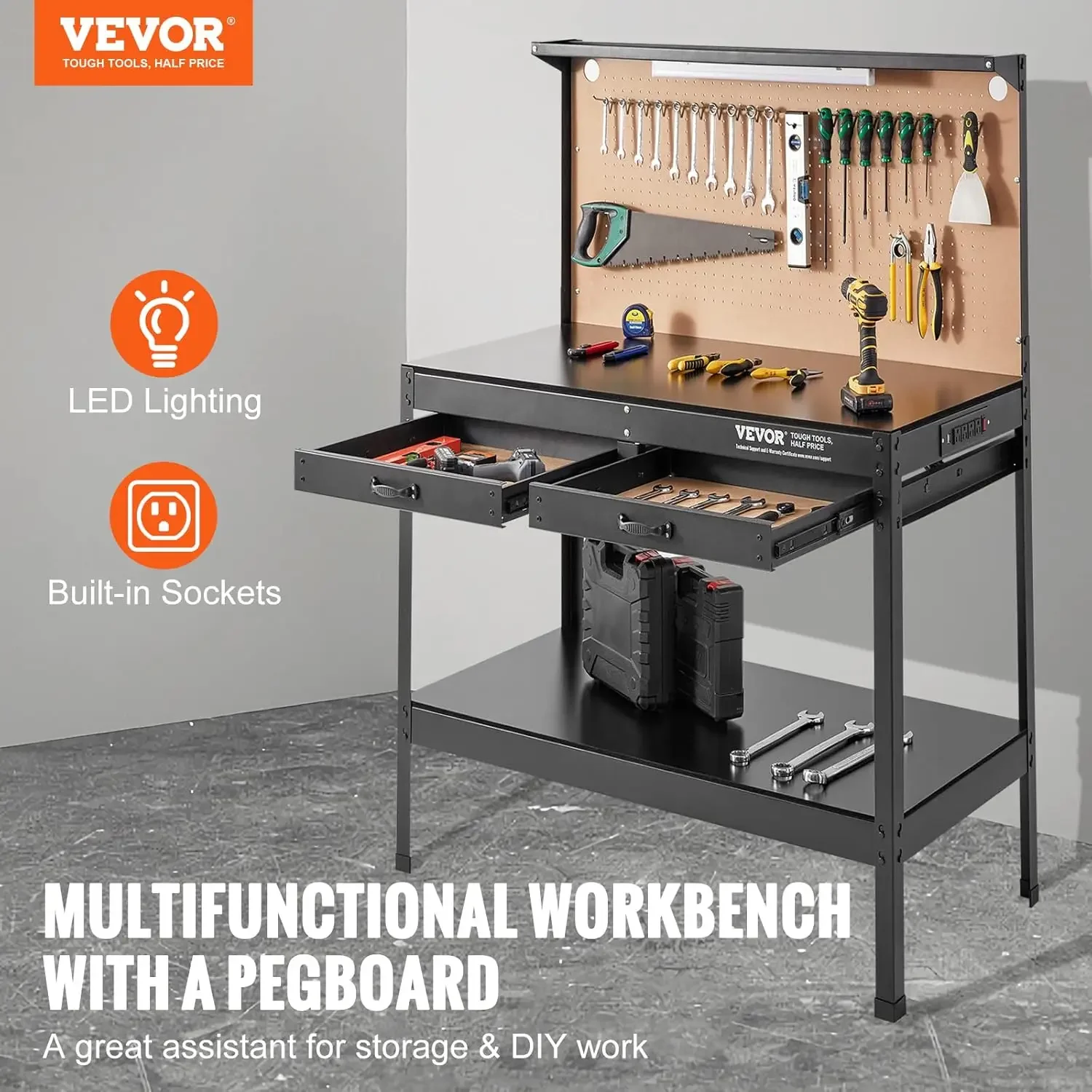 VEVOR Workbench A3 Steel Work Bench for Garage max. 1500W Heavy Duty Workbench 220lbs Weight Capacity 0.47