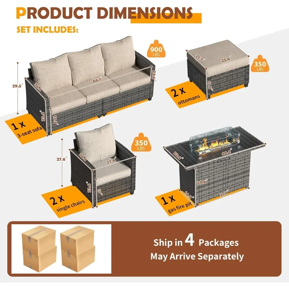 Conjuntos de muebles de exterior, con mesa para fogones, sofá otomano de mimbre para todo tipo de clima, 6 piezas, juegos de muebles de jardín