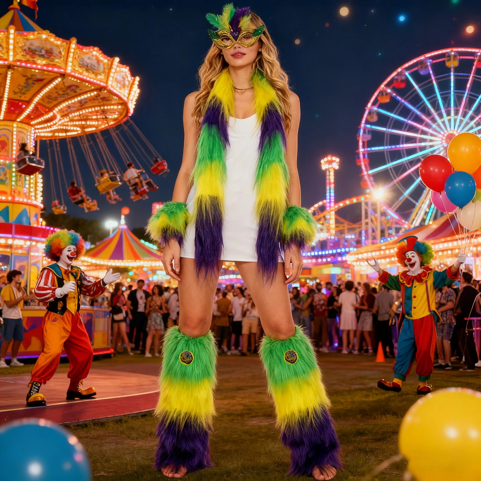 6 Pcs Carnival Costume Accessories Festive Face Covering Gloves Leg Warmers and Scarf Cosplay MardiGras Outfit Holiday Party