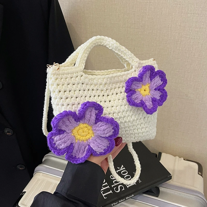 

Women Tote Bag Floral Crochet Large Capacity Knitted Bag Trendy Handmade Hollow Out Boho Bag Fashion Multicolor Woven Handbag