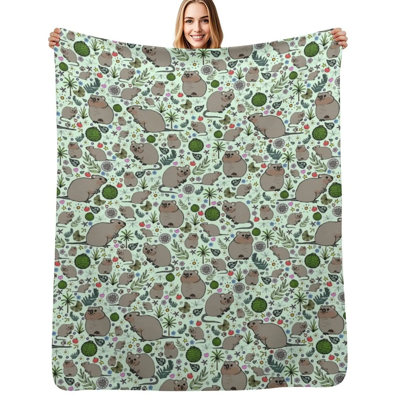 Quokkas in Green Throw Blanket Luxury St Large Sofas Extra Large Throw Stuffeds Hairys Blankets