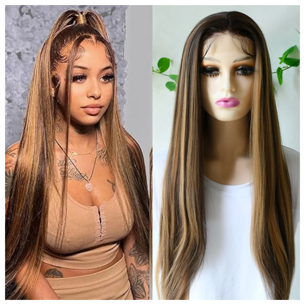 Parrucca con evidenziazione densità 200% Parrucca anteriore in pizzo HD diritta per osso 30 40 pollici Parrucca frontale in pizzo colorato 13x4 Parrucca bionda 4/27 Parrucca sintetica