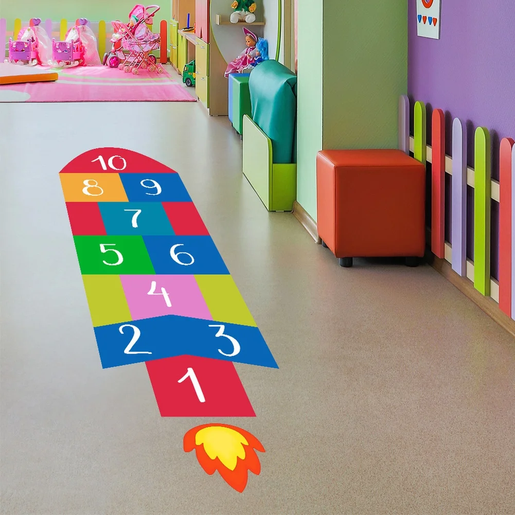 Number Hopscotch Wall Decals Non Slip PVC Floor Stickers Rocket Theme Game Art For Room Kindergarten For Playground Decoration