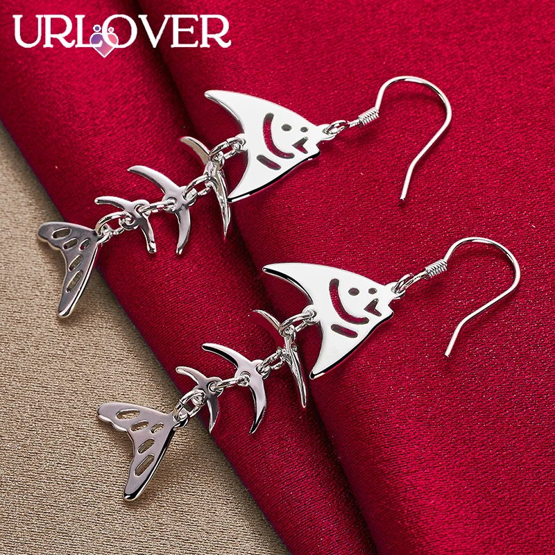 

URLOVER 925 Sterling Silver Earring For Woman Fishbone Drop Earrings Fashion Party Birthday Engagement Wedding Jewelry Gift