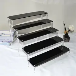 1-5 Tier Black Acrylic Display Rack Clear Acrylic Pillar Ladder Organizer for Cupcake, Car Model, Figure Storage and Display