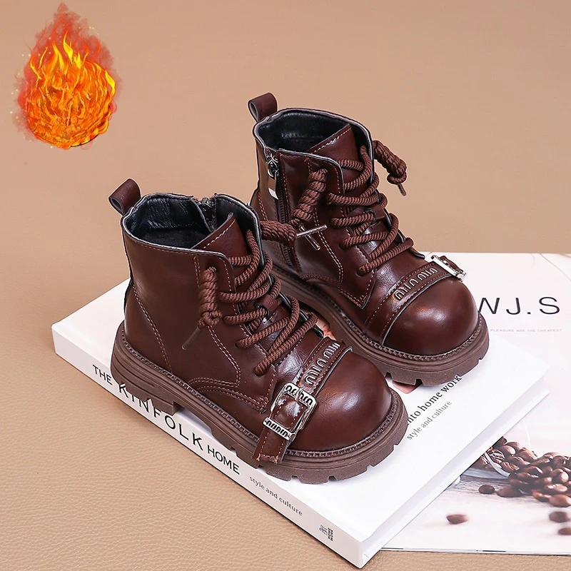 الأطفال عالية الجودة الأحذية الجلدية الفتيان النمط البريطاني طفل أحذية الفتيات موضة الجانب البريدي إغلاق الخريف أحذية بوتاس الفقرة Niñas