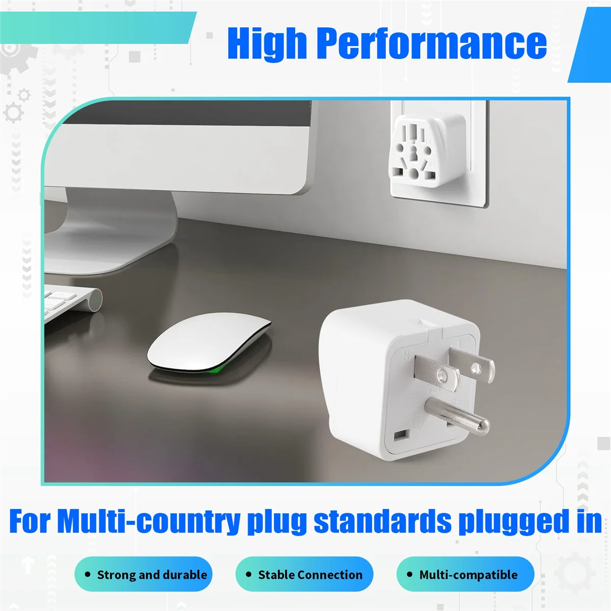 ABNP US Travel Plug Adapter EU/UK/AU/In/CN/JP/Asia/Italy/Brazil to USA (Type B), 3 USA Plug, Charger Converter White